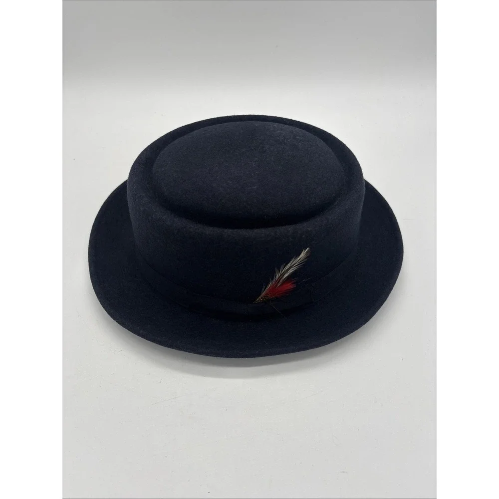 Vintage Pork Pie Fedora Hat By Capas  Design Navy Blue